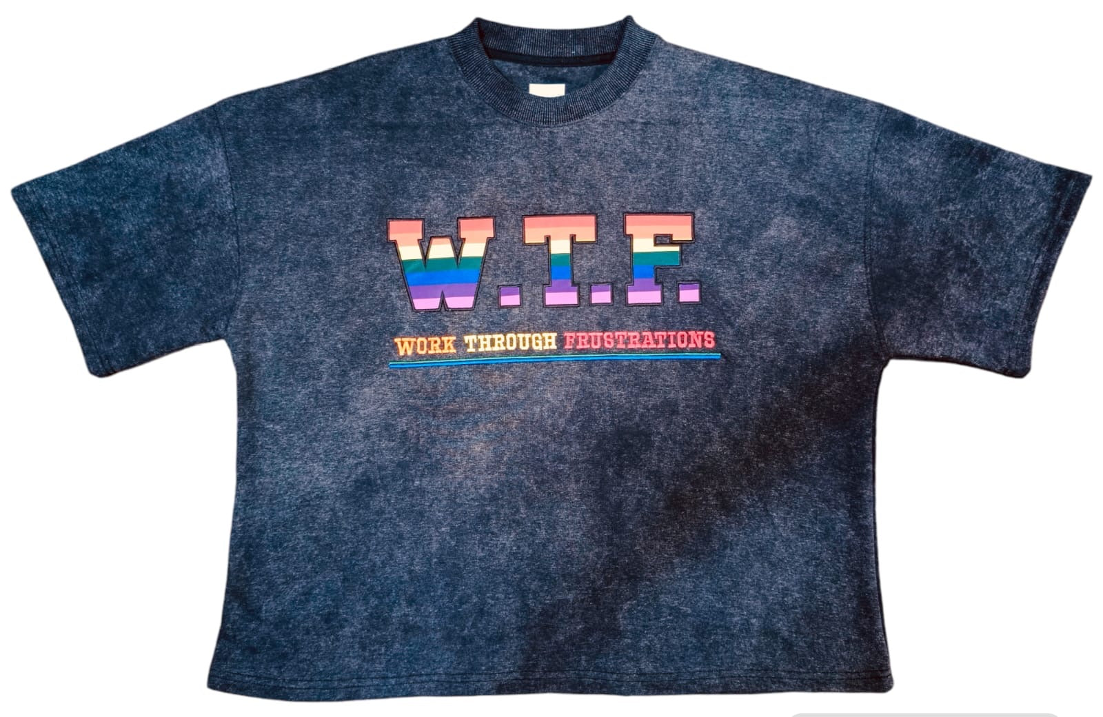 W.T.F. Rainbow Oversized Boxy Style Acid Washed T- Shirt