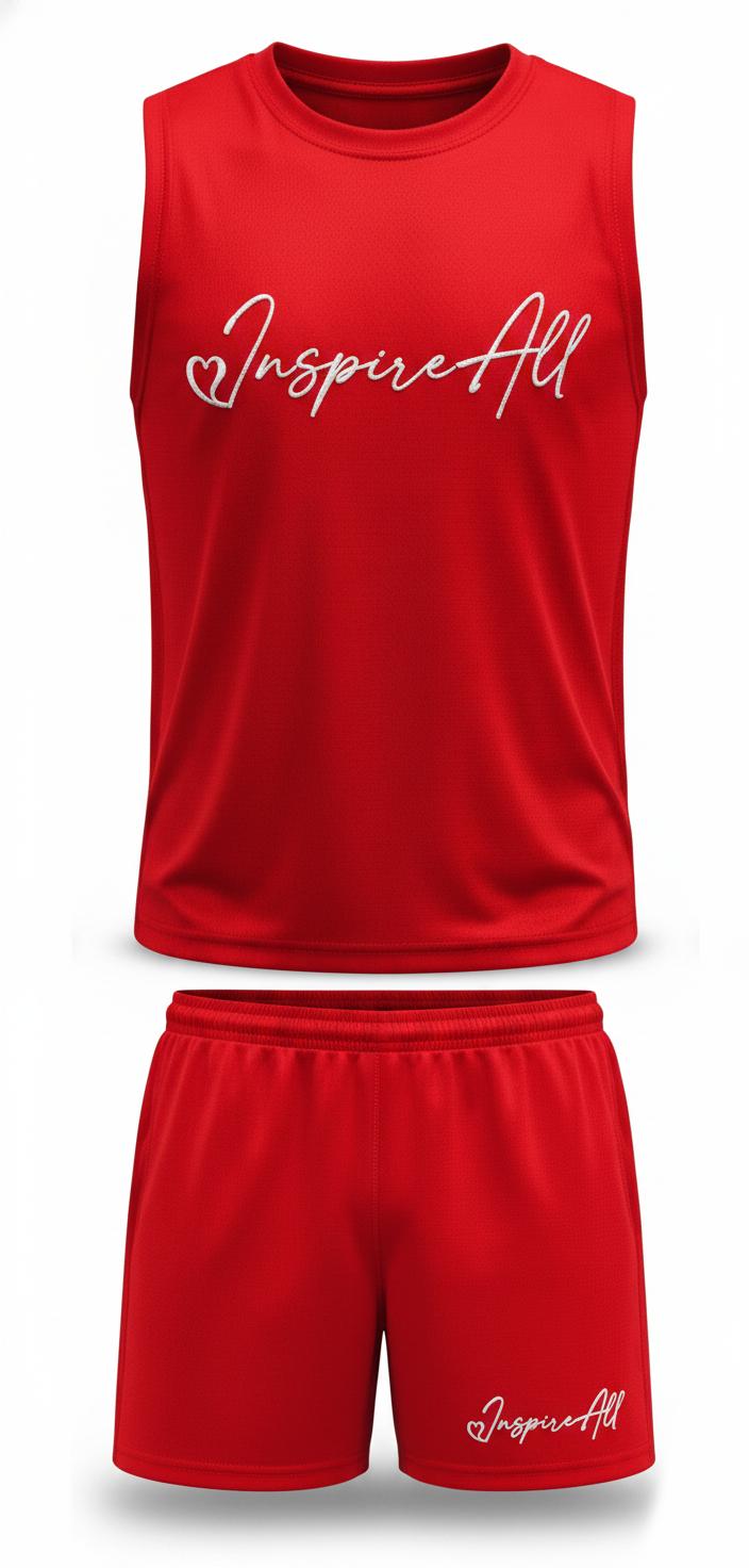 Inspire-All Performance Sleeveless Athletic Set – Red Tank Top & Shorts 2-Piece Outfit