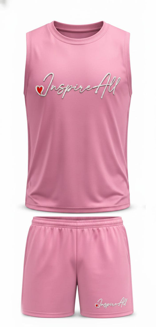 Inspire-All Performance Sleeveless Athletic Set – Red Tank Top & Shorts 2-Piece Outfit