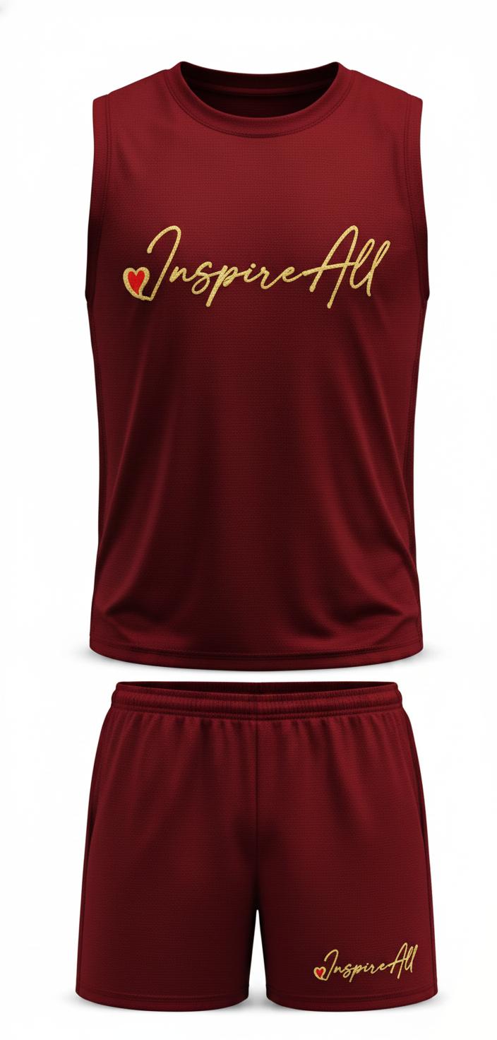 Inspire-All Performance Sleeveless Athletic Set – Red Tank Top & Shorts 2-Piece Outfit